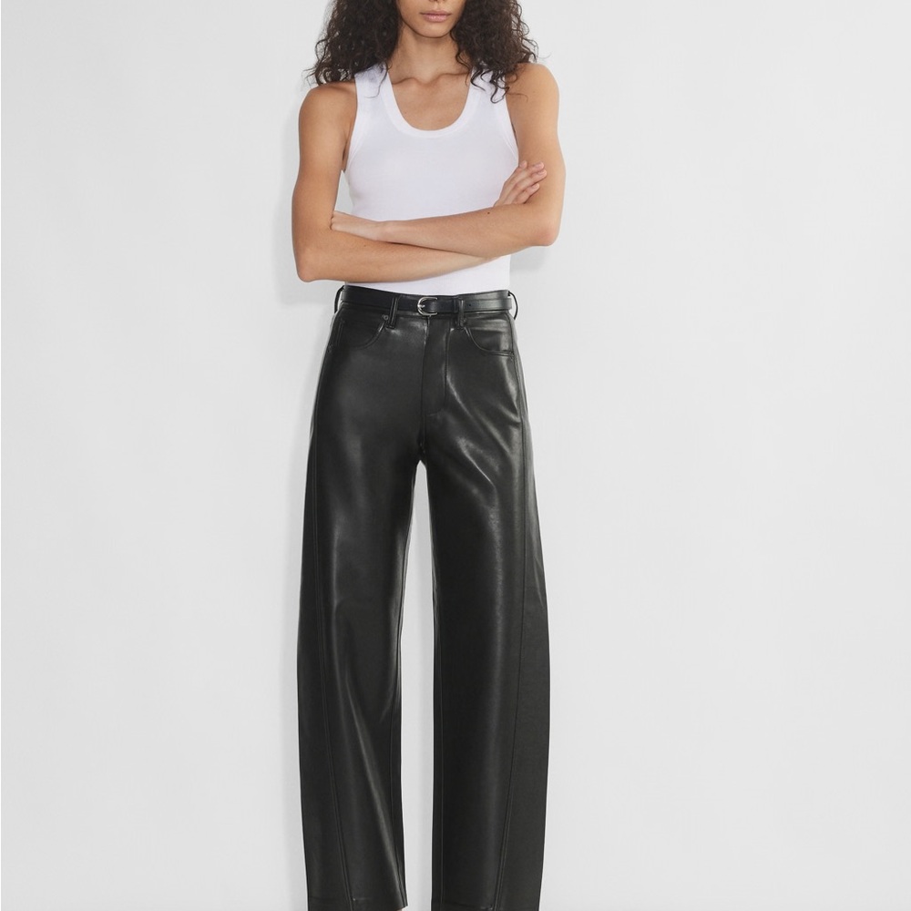 Denim Forum Farrah Hi-Rise Wide Leg Vegan Leather Pants
